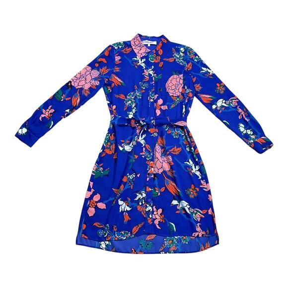 Diane Von Furstenberg Cobalt Blue Floral Shirt Dress Size 6 - Picture 3 of 7